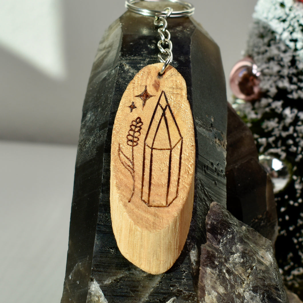 Crystal Wood Burned Keychain