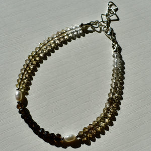 Smoky Quartz Gradient and Freshwater Pearl Bracelet