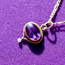 Load image into Gallery viewer, Vintage 14kt Solid Gold Amethyst with a Genuine Sea Pearl
