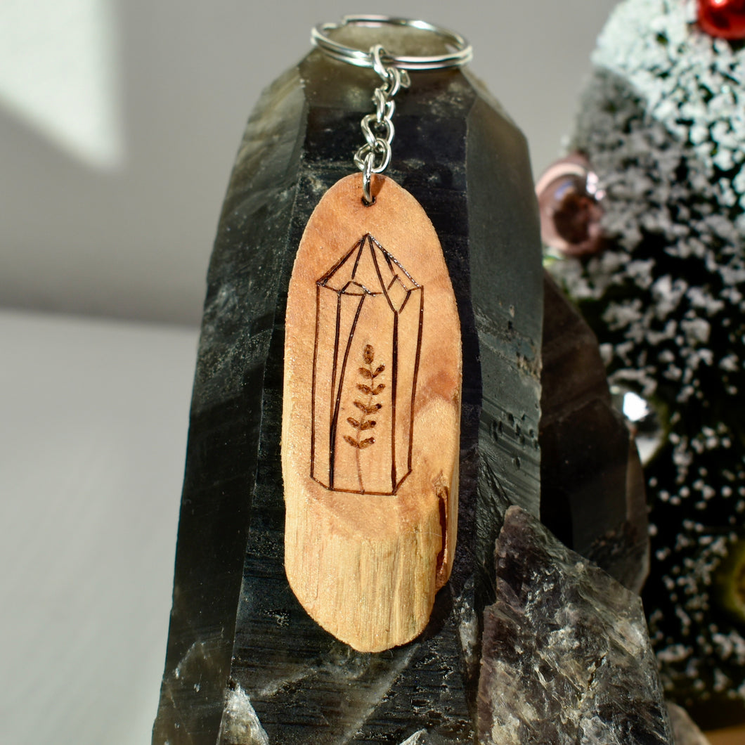 Crystal Wood Burned Keychain