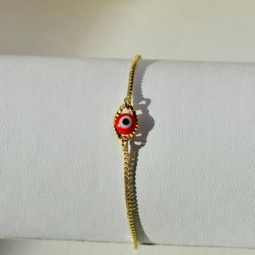 Gold Evil Eye Bracelet - Red