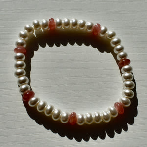 Rhodochrosite and Pearl Stretch Bracelet