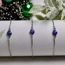 Load image into Gallery viewer, Silver Adjustable Evil Eye Bracelet
