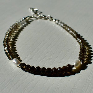 Smoky Quartz Gradient and Freshwater Pearl Bracelet