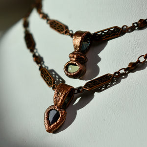 Ornate Iolite and Copper Charm Necklace - Collaboration with KysHandDesigns