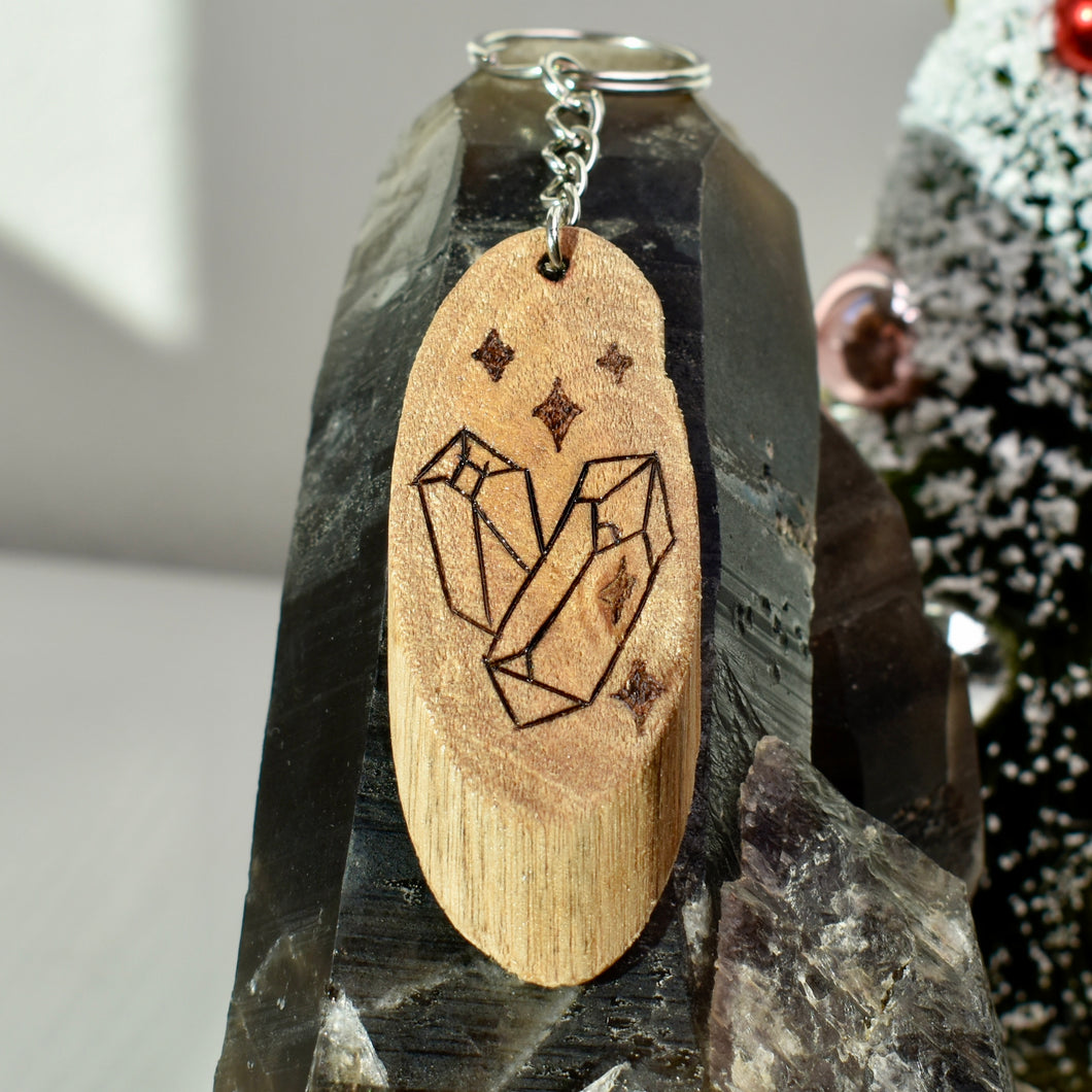 Crystal Wood Burned Keychain