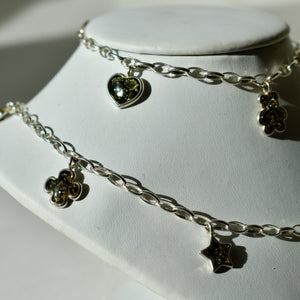 Sterling Silver Baltic Amber Charm Necklace and Bracelet Set