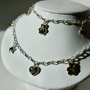 Sterling Silver Baltic Amber Charm Necklace and Bracelet Set