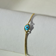 Gold Evil Eye Bracelet - Light Blue