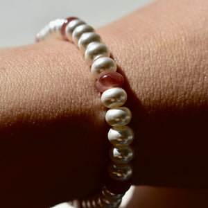 Rhodochrosite and Pearl Stretch Bracelet