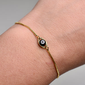 Gold Adjustable Evil Eye Bracelet - Black