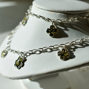 Sterling Silver Baltic Amber Charm Necklace and Bracelet Set