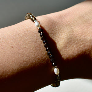 Smoky Quartz Gradient and Freshwater Pearl Bracelet