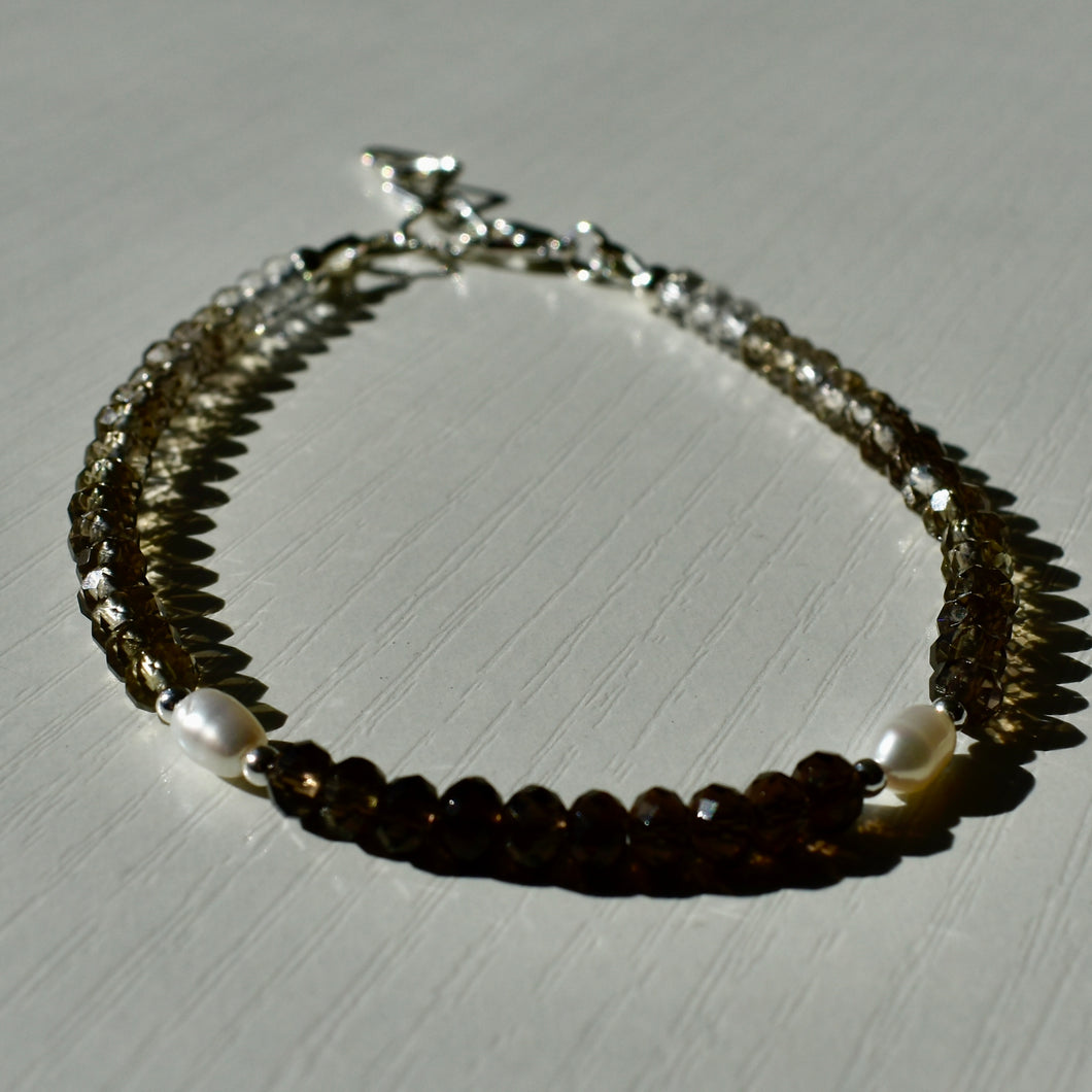 Smoky Quartz Gradient and Freshwater Pearl Bracelet