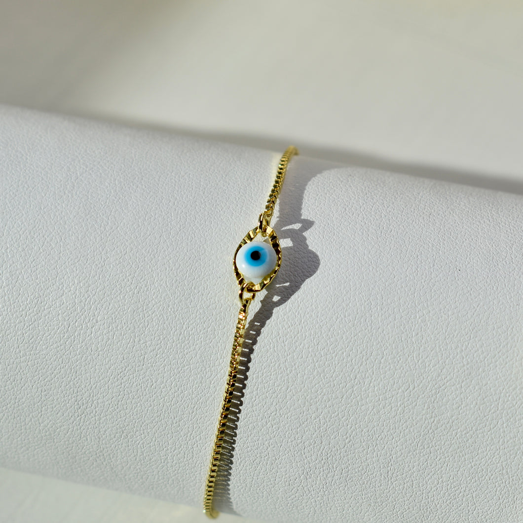 Gold Evil Eye Bracelet - White