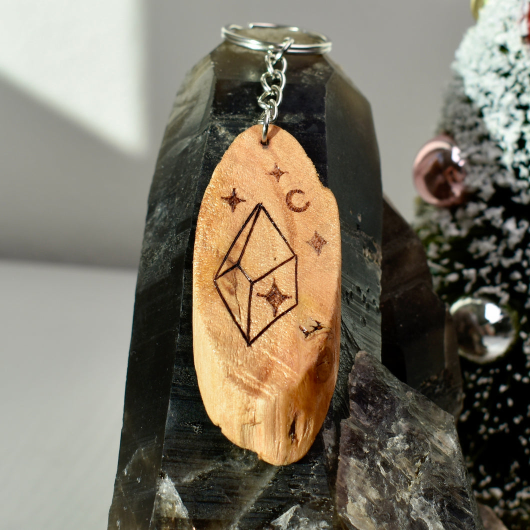 Crystal Wood Burned Keychain