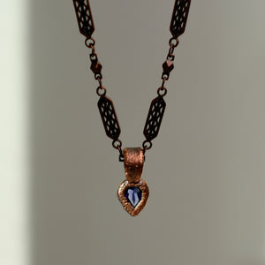 Ornate Iolite and Copper Charm Necklace - Collaboration with KysHandDesigns
