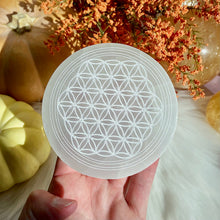 Load image into Gallery viewer, Flower of Life Satin Spar Selenite Charging Plate
